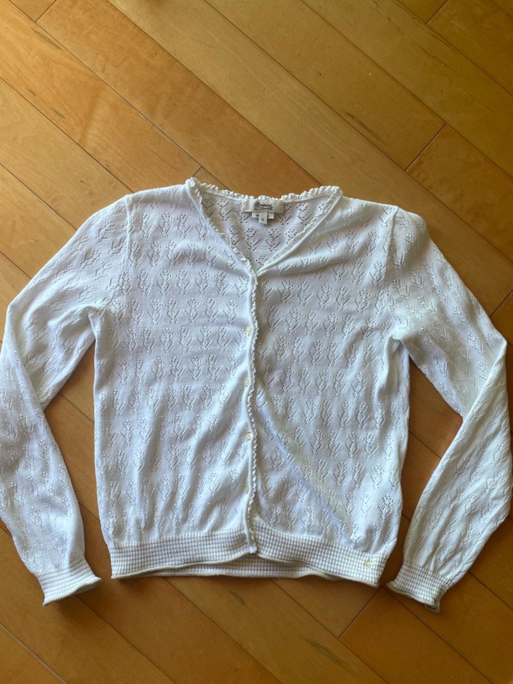 Bonpoint White Eyelet Knit Pointelle Cardigan